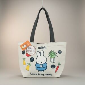 Miffy Shoulder Tote Bag Beige Woven Gobelin Yummy in my Tummy From Japan NWT